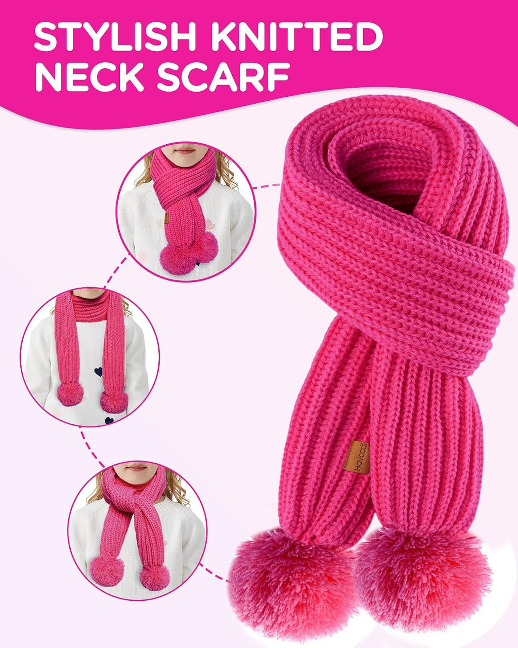 Kids Winter Hat Scarf Gloves Set - Girls Boys Fleece Lined Beanie Hat with Pom Knit Scarf Warm Mittens for Children