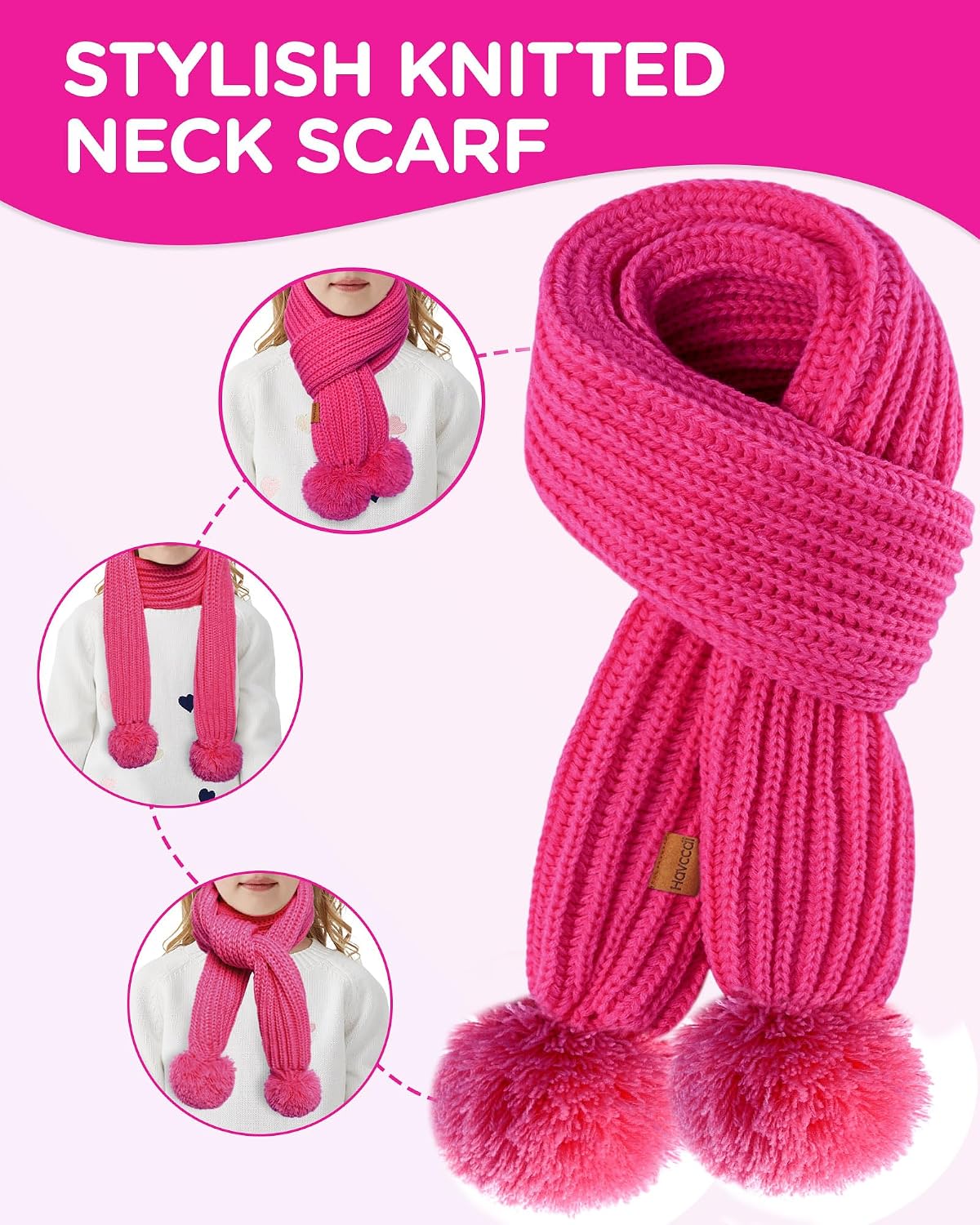 Kids Winter Hat Scarf Gloves Set - Girls Boys Fleece Lined Beanie Hat with Pom Knit Scarf Warm Mittens for Children