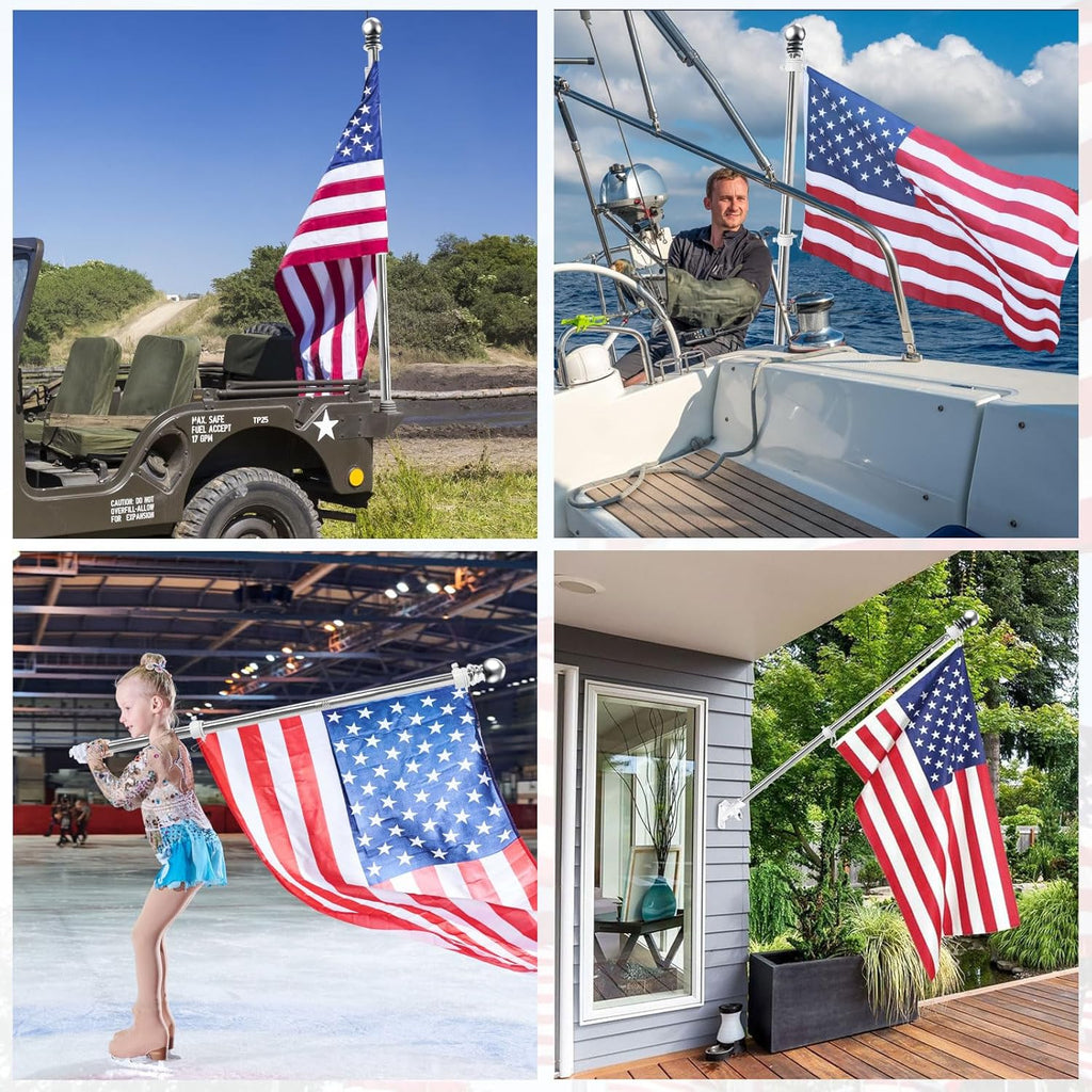 Flag Pole Kit 5ft Flag Pole for Outside House, Flag Poles with Tangle Free Flag Pole Rings for 3x5 American Flag