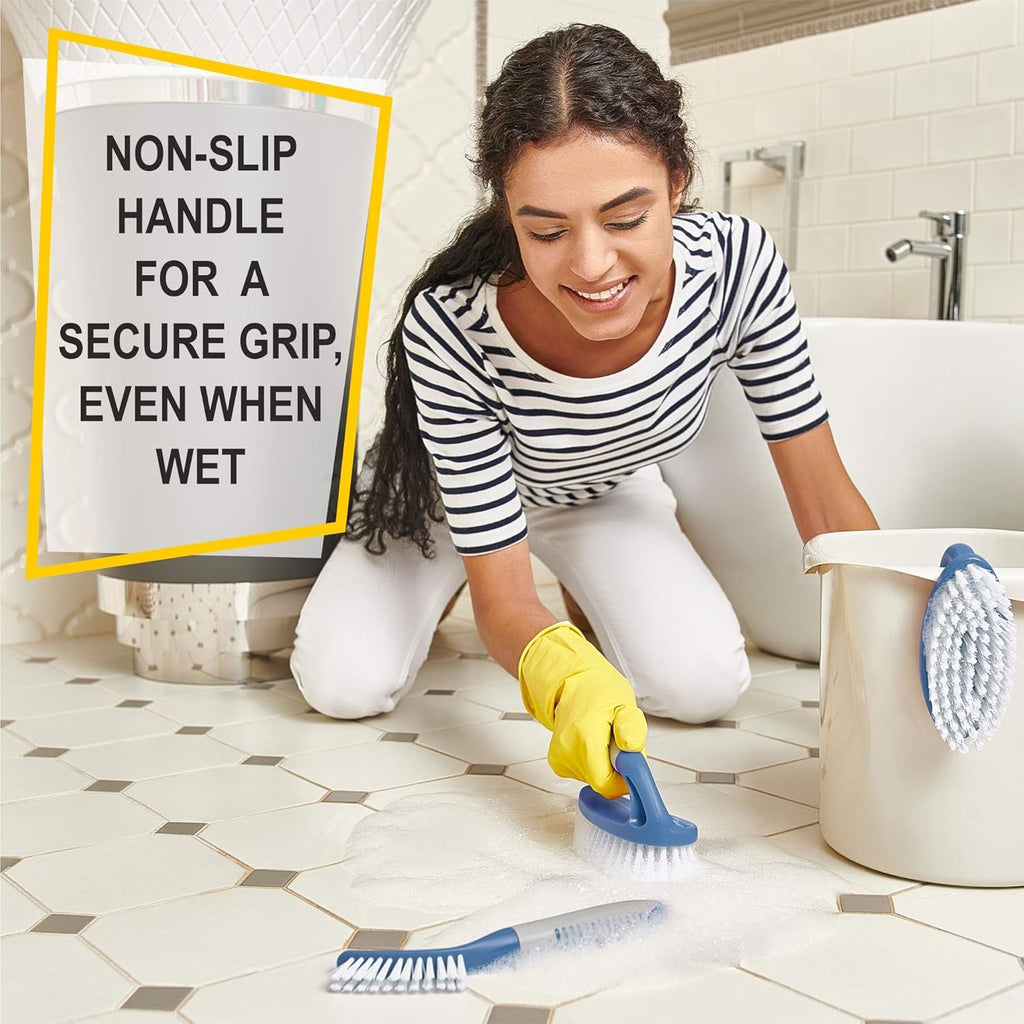 Scrub Brush Set of 3pcs - Cleaning Shower Scrubber with Ergonomic Handle and Durable Bristles - Grout Cleaner Brush