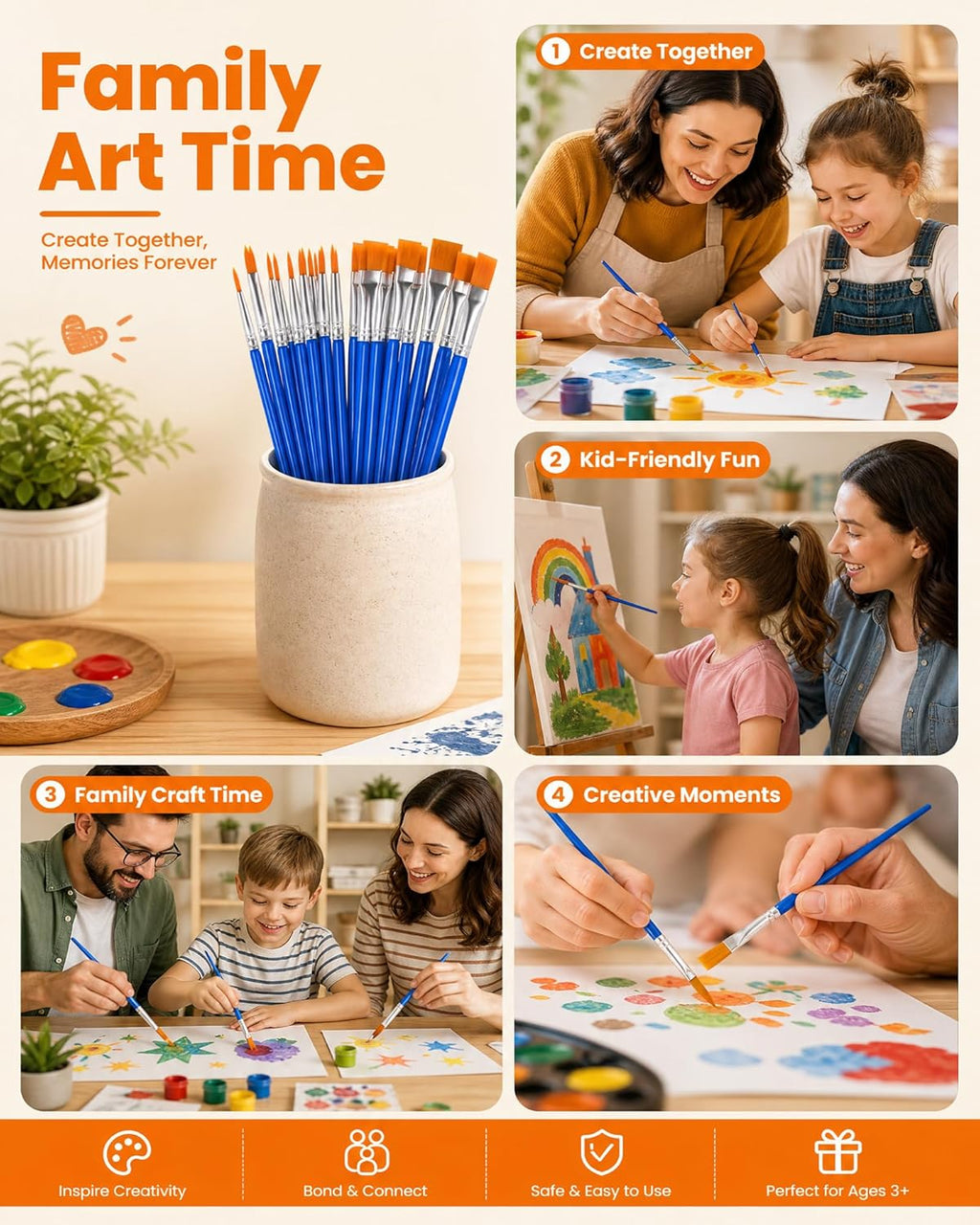 Small Paint Brushes Bulk, 160 Pcs Flat Tip Round Acrylic Paint Brushes for Kids Classroom Acrylic Watercolor Canvas