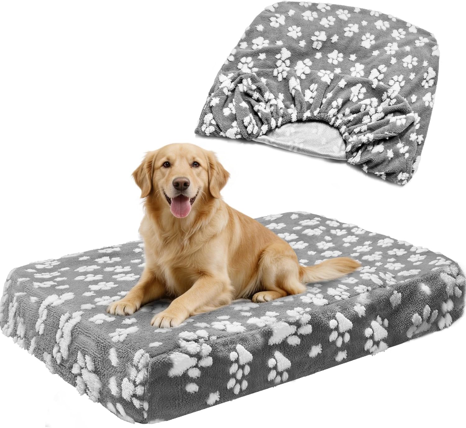 Waterproof Dog Bed Covers Replacement Soft Washable Reversible Dog Bed Sheets with Elastic Band and Lovely Print for