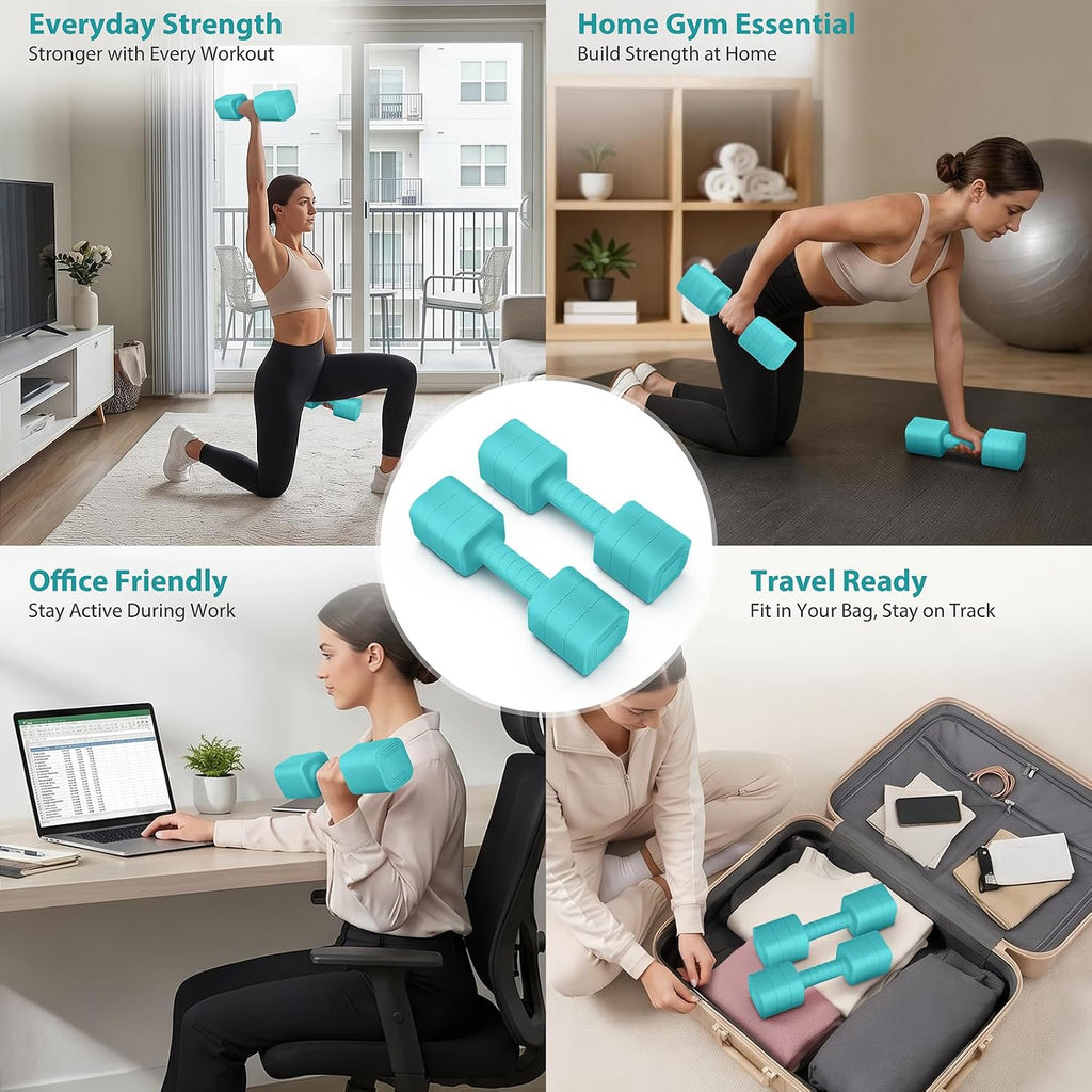 Adjustable Dumbbell Set of 2, 2.2-20LB Adjustable Weight Set, 3 in 1 Free Weights Dumbbells Set for women men at