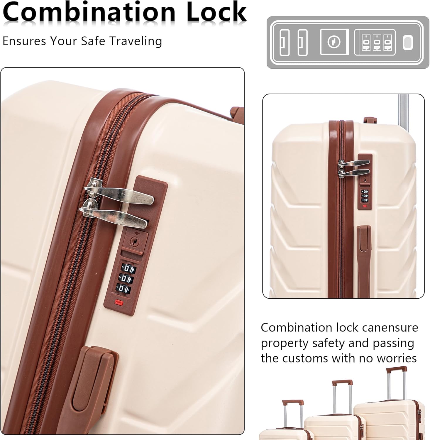 Hardside Luggage Sets, Lightweight Stripes Suitcase with Spinner Wheels, Beige-220
