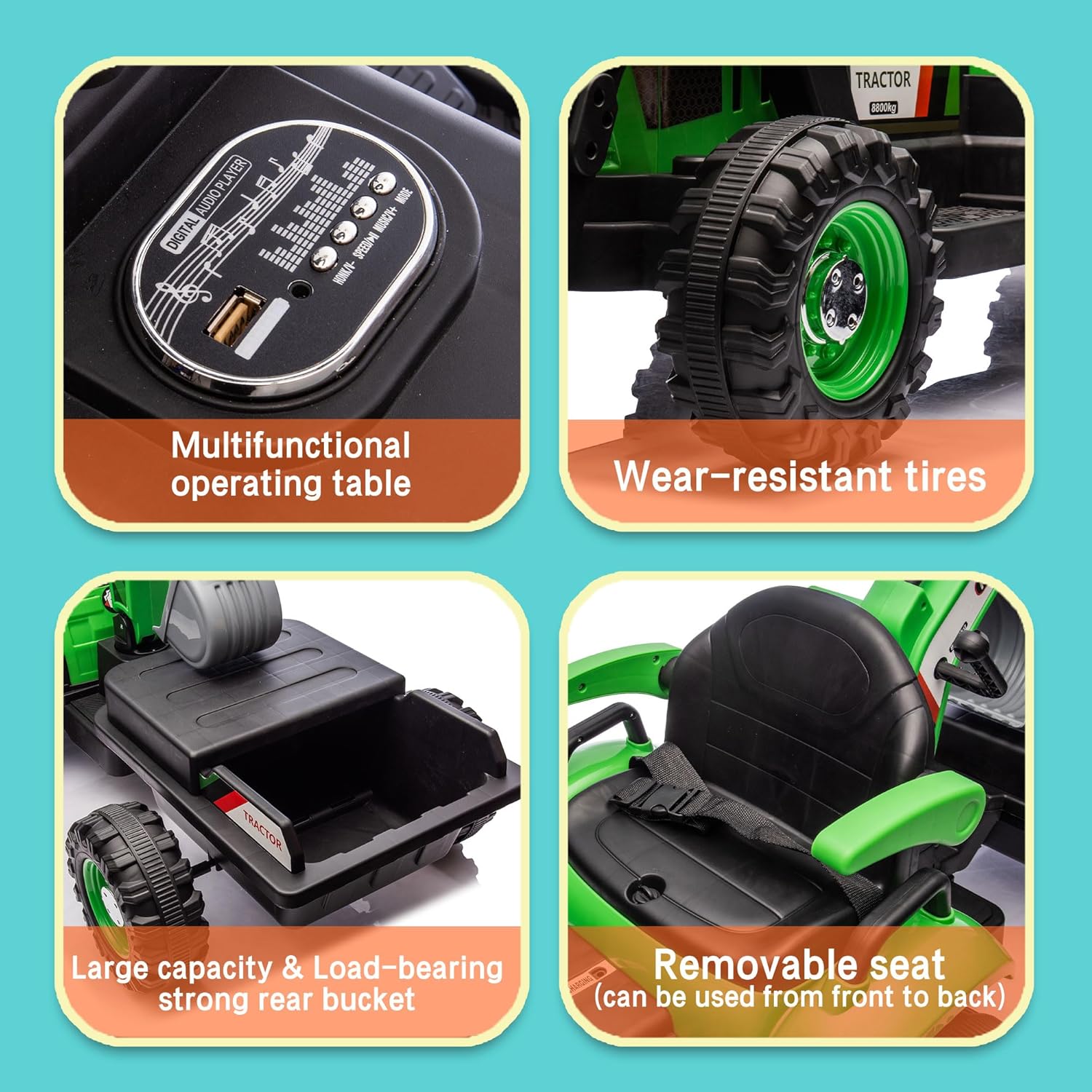 24V Ride on Excavator with 4-in-1 Construction Attachments (Excavator, Dump Truck & Bulldozer), Ride on Tractor