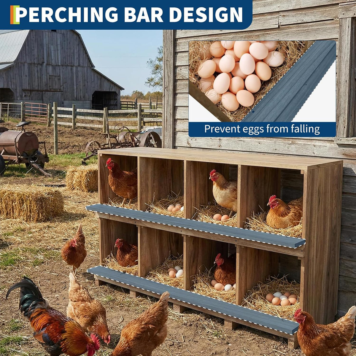 Nesting Boxes for Chickens, 8 Compartments Chicken Nesting Boxes