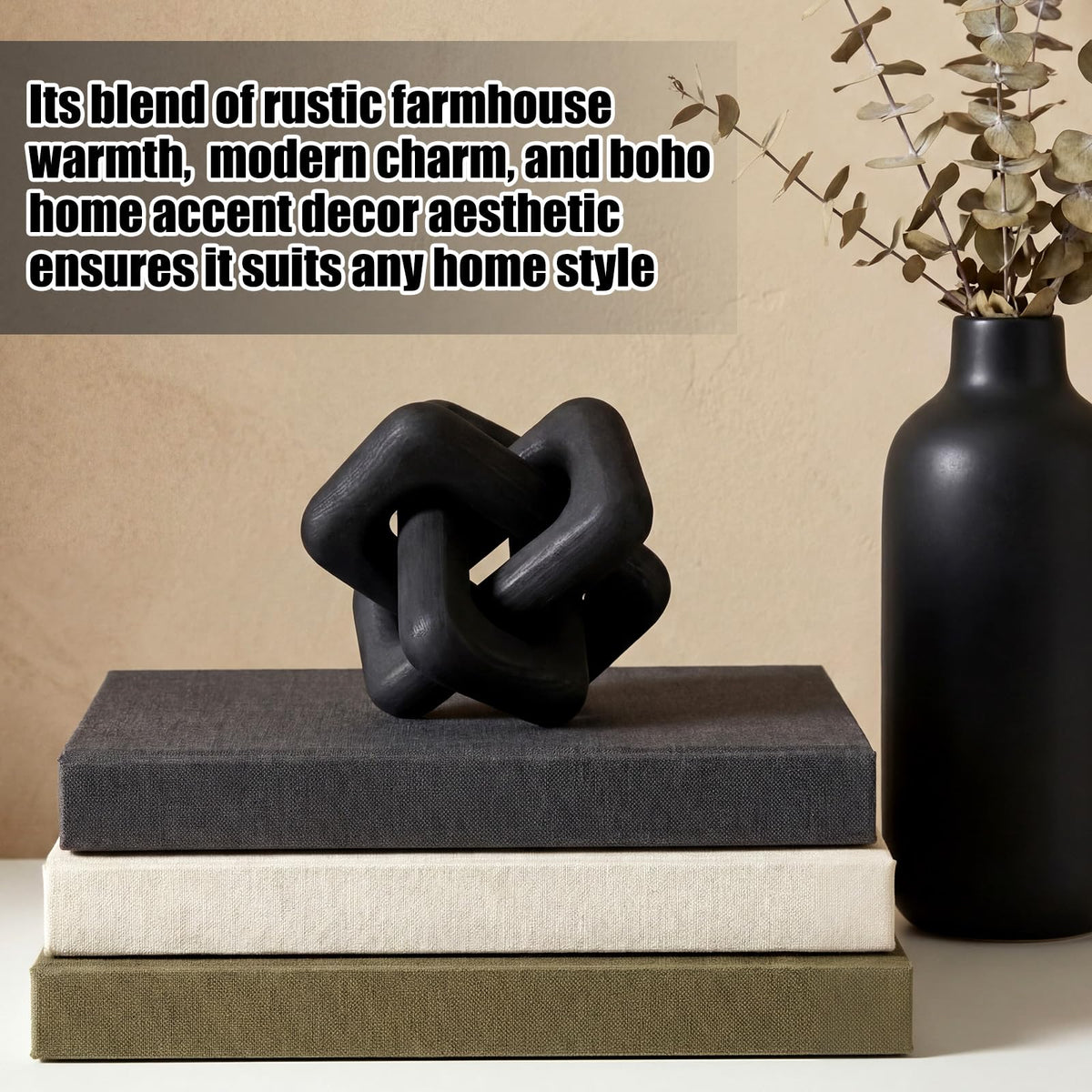 Yalikop 3 Link Wood Knot Decor, Boho Chain Link Decor, Elegant, Black