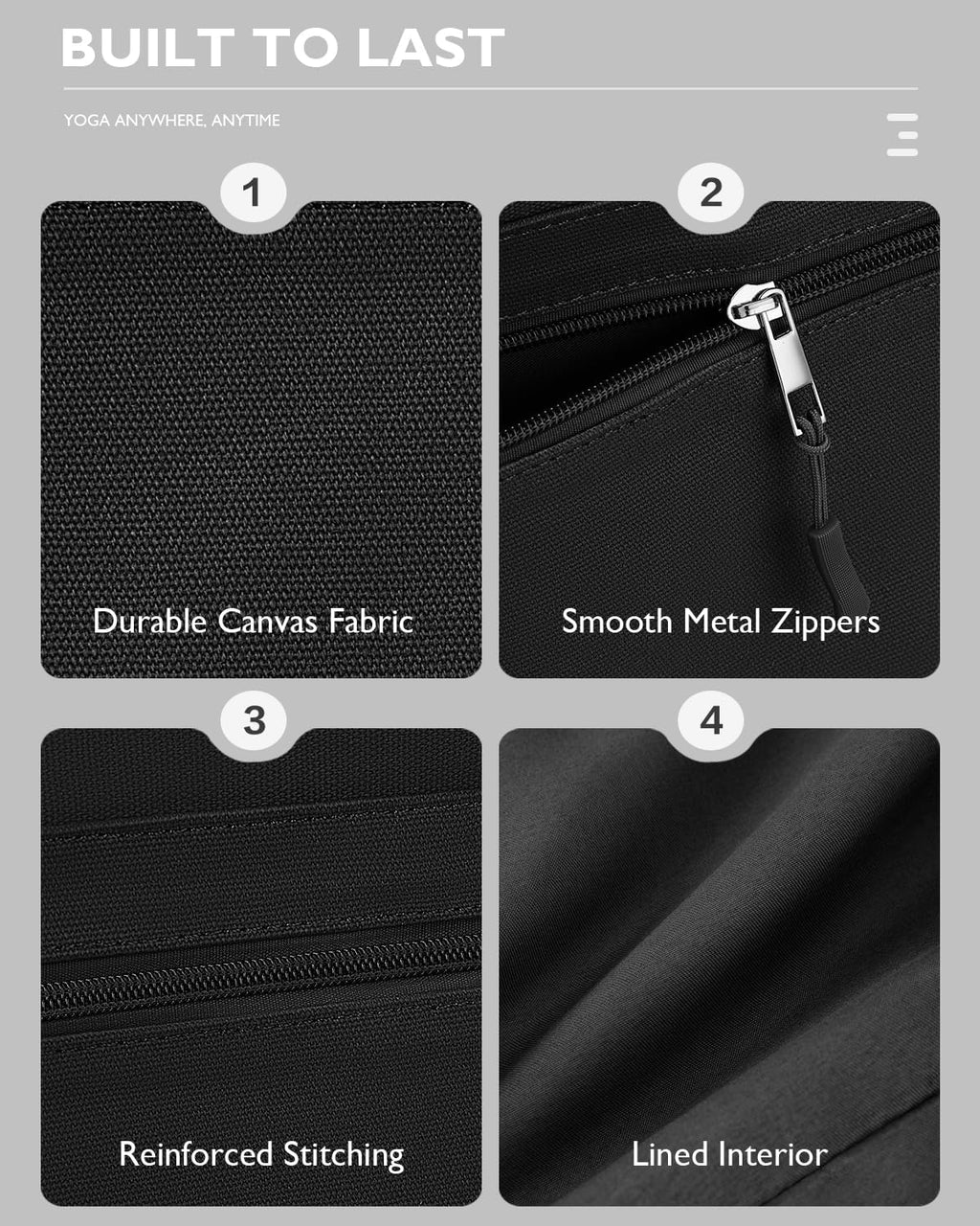 Yoga Mat Bag, Extra Canvas Gym Bag with Waterproof Pocket Metal Zipper, Fits Mat & Blocks, Stylish Yoga Mat Carrier