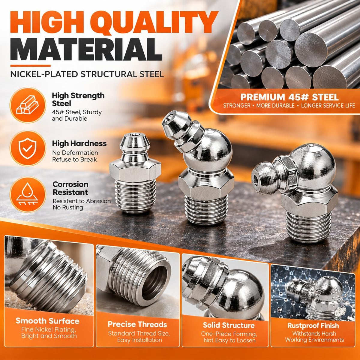 Grease Fittings Assortment 60PCS, SAE & Metric Zerk Grease Fittings