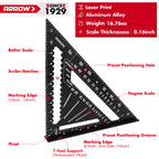 Arrow Aluminum Alloy Rafter Square, 12-Inch Carpenter Square Layout Tool