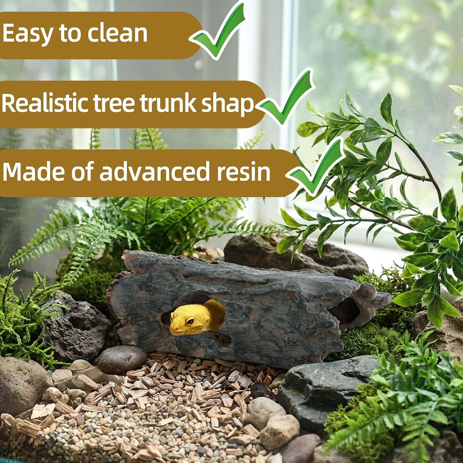Natural Reptile Hide Basking Platform, Hideout Decor for Aquarium, Fish Tank, Bearded Dragon, Gecko, Shrimp, Betta