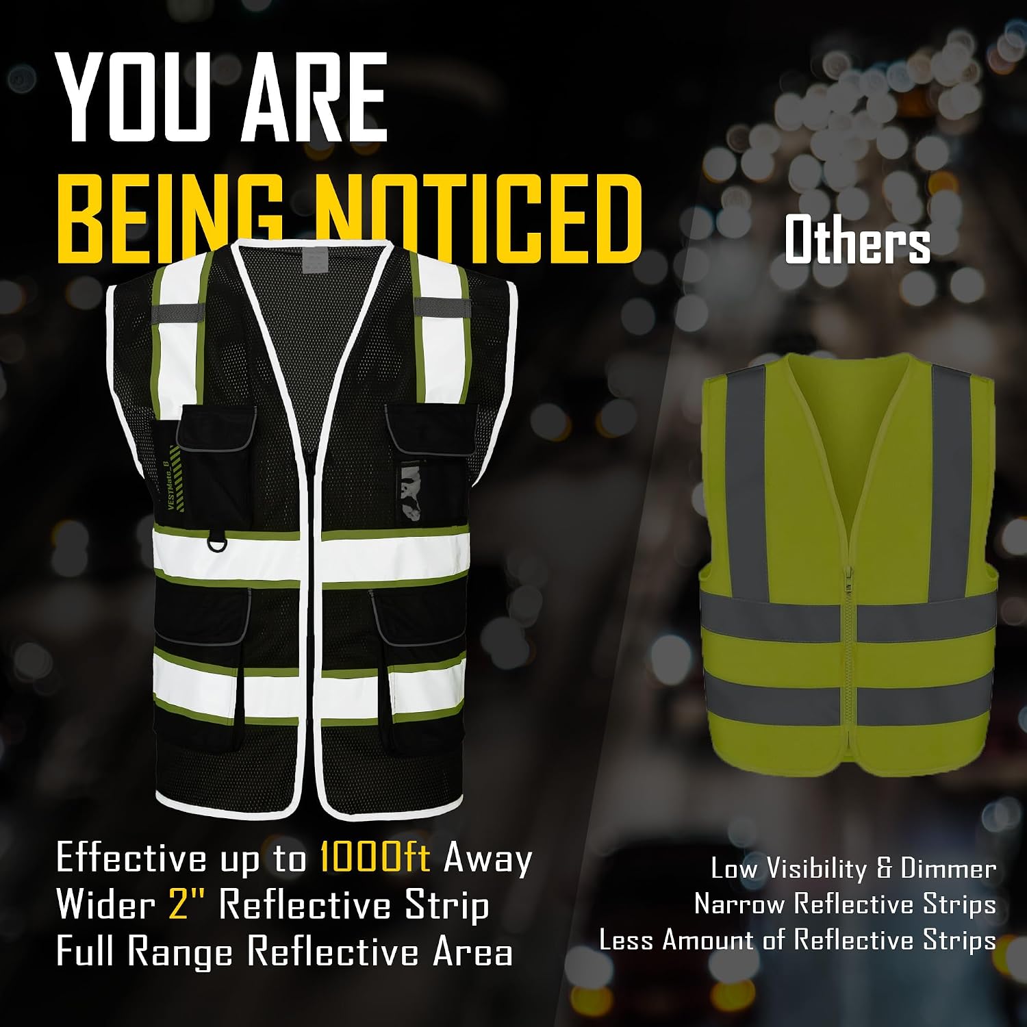 9 Pockets Reflective Mesh Safety Vest for Men, Hi-vis Work Vest for Construction, Class 2 ANSI Standard, Orange