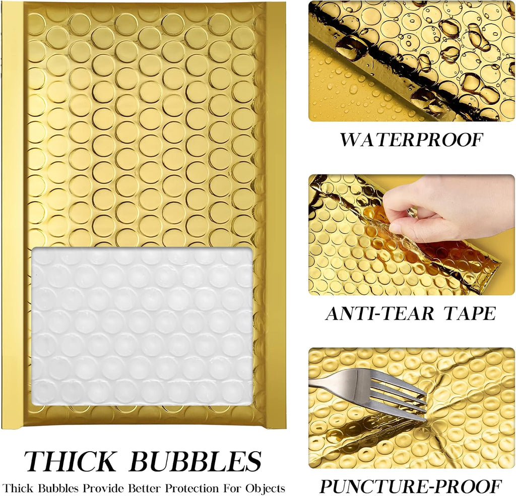 Gold Bubble Mailers 4x8" 50 Pack, Usable Size 4X7" Strong Adhesion
