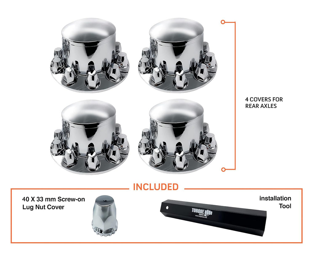 4 Pack Rear Axle Wheel Cover 33mm Lug Nut Cover for Semi Truck | Chrome-Plated ABS Plastic Screw-on Caps Universal
