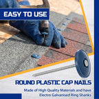 200 Pack 2 Inch Plastic Cap Nails, Round Roofing Nails, Blue