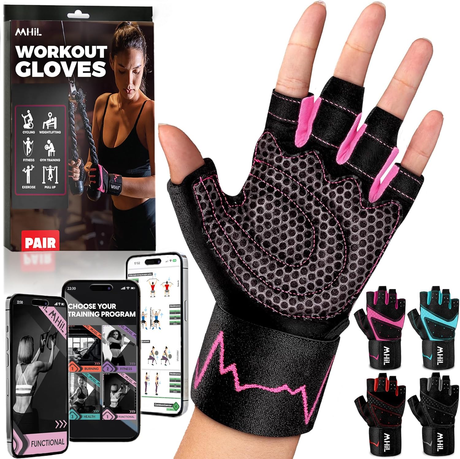 Workout Gloves for Women – Breathable Gym Gloves for Women with Palm Protection and Enhanced Grip – Padded Weight
