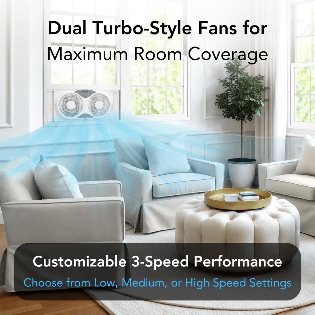 9" Smart Reversible Twin Window Fan with WiFi & Remote