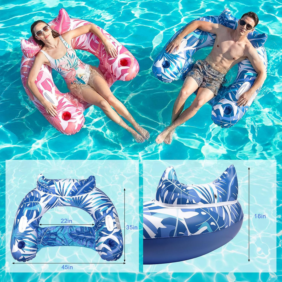 Pool Floats Adult, 3Pack/2Pack/1Pack Inflatable Pool Float Chair | Portable Pool Floaties Lounger for Adults Summer