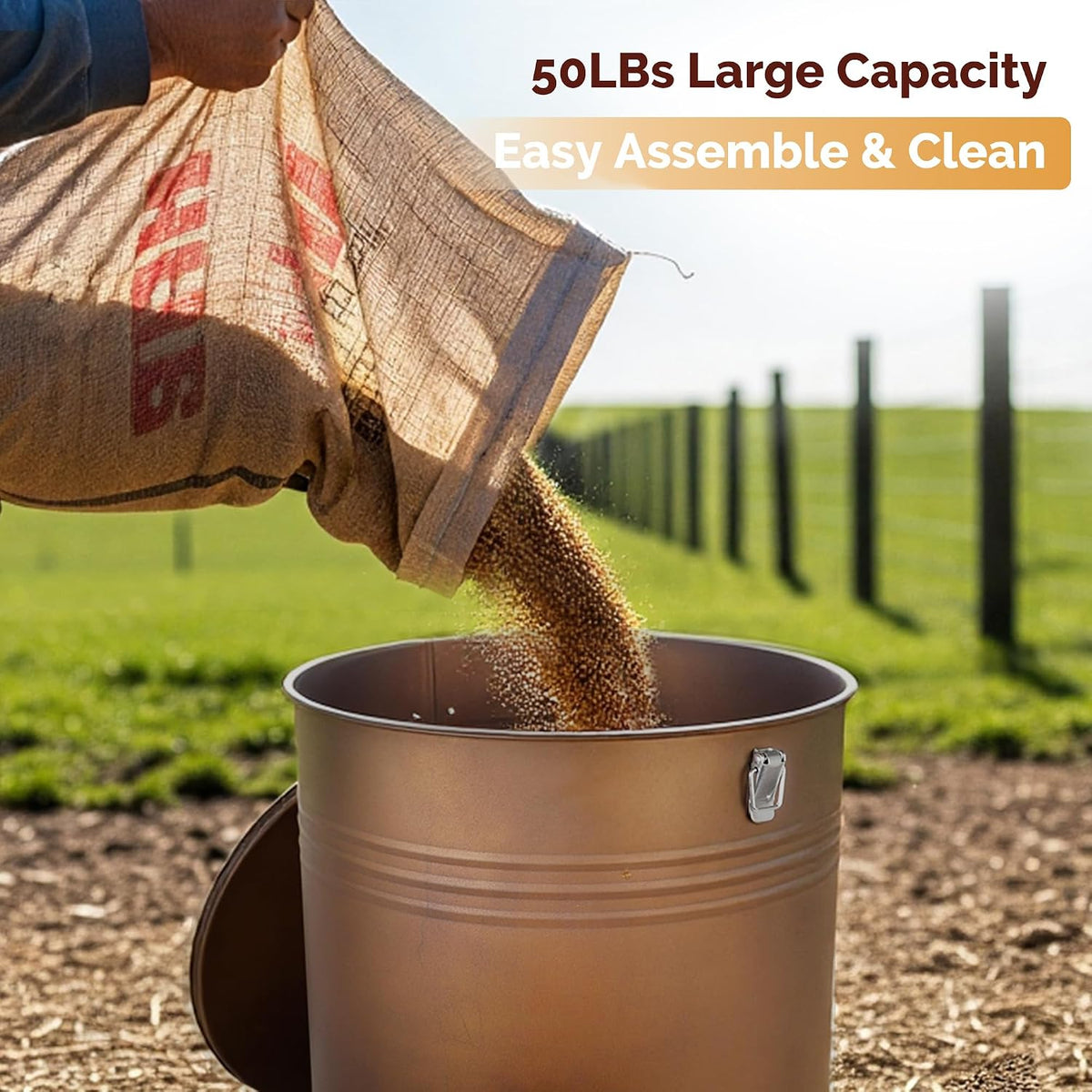 Solution4Patio 50LB No-Waste Chicken Feeder, Brown