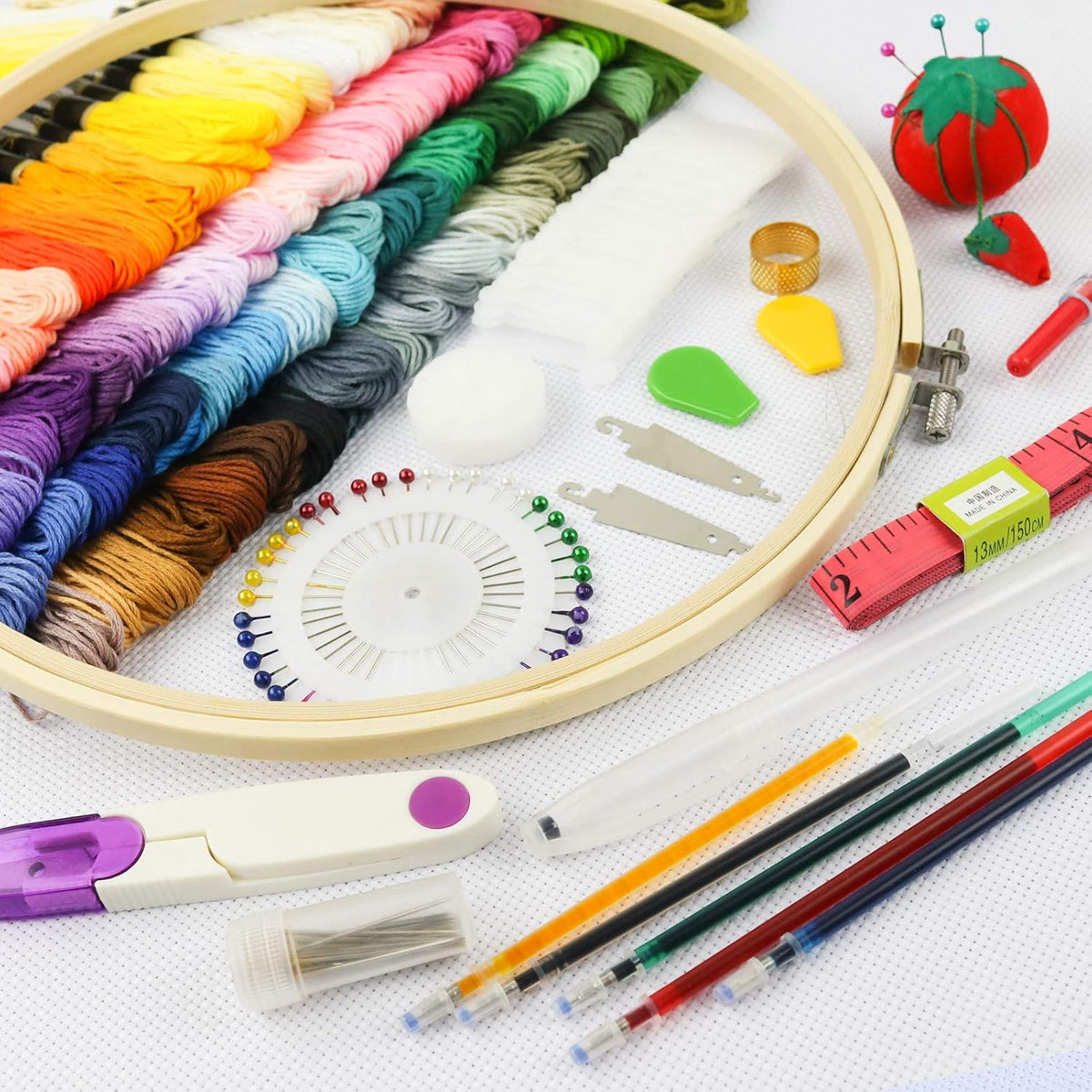 Embroidery Kit 215 Pcs,100 Colors Threads,5 Pcs Embroidery Hoops,3 Pcs Aida Cloth,40 Sewing Pins,Cross Stitch Tools