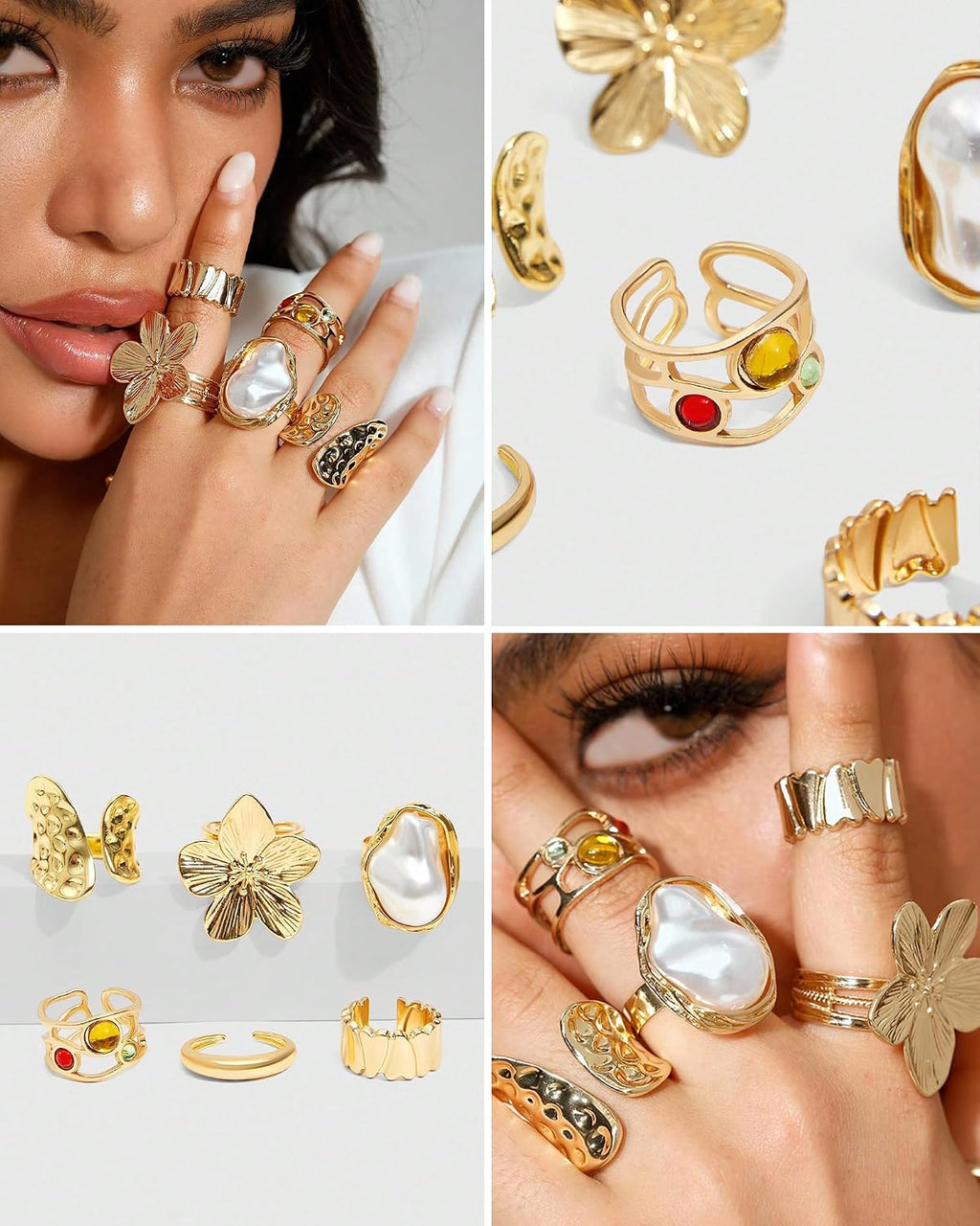 20 Pcs Gold Ring Set for Women, Chunky Statement Flower Finger Midi Rings, Big Boho Stacking Rings Pack Trendy Stuff