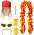 7 Pcs Halloween Wrestler Costume Include Feather Boa Kerchief Wig Moustache Bracers Glasses and Necklace for Men