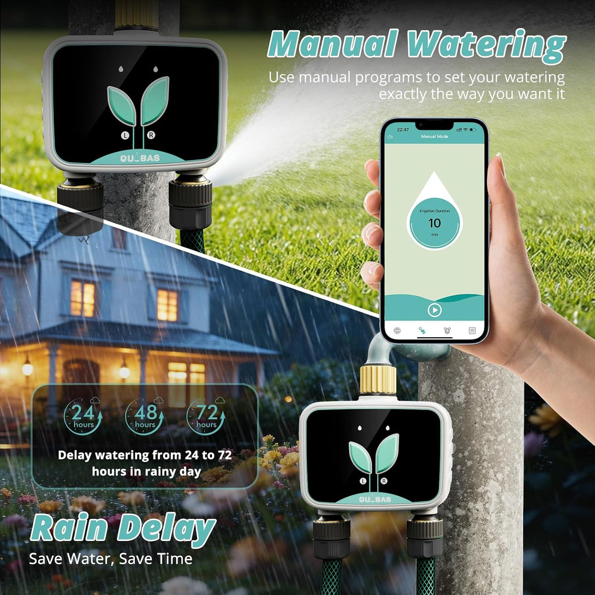 WiFi Water Timer for Garden Hose, 2 Zone Brass Smart Sprinkler Timer | Hose Timer with App Control & Rain