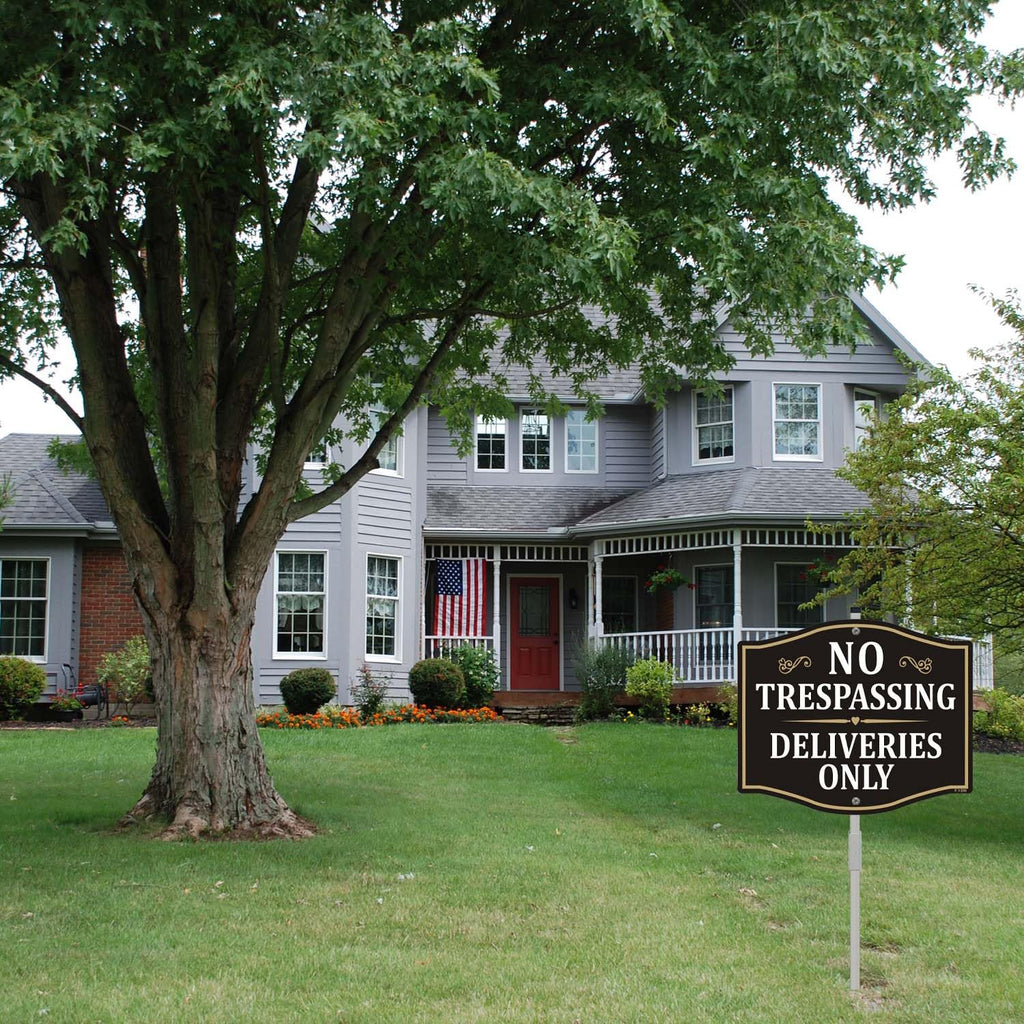 No Trespassing Deliveries Only Sign Packages Private Property No Soliciting 12" x 10" with 28" Long Metal Stake
