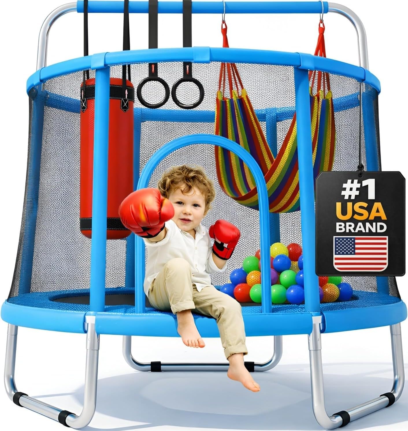 55’’ Trampoline for Kids with Safety Enclosure, Indoor & Outdoor Toddler Trampoline, Ultra Safe Design with Multi