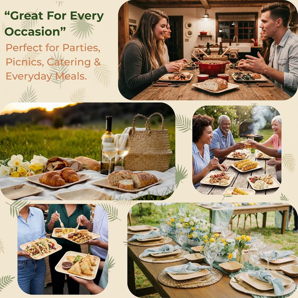 100 Ct (6 Inch) - Eco Friendly, Compostable & Biodegradable – Elegant Bamboo Look Disposable Party Plates are Heavy