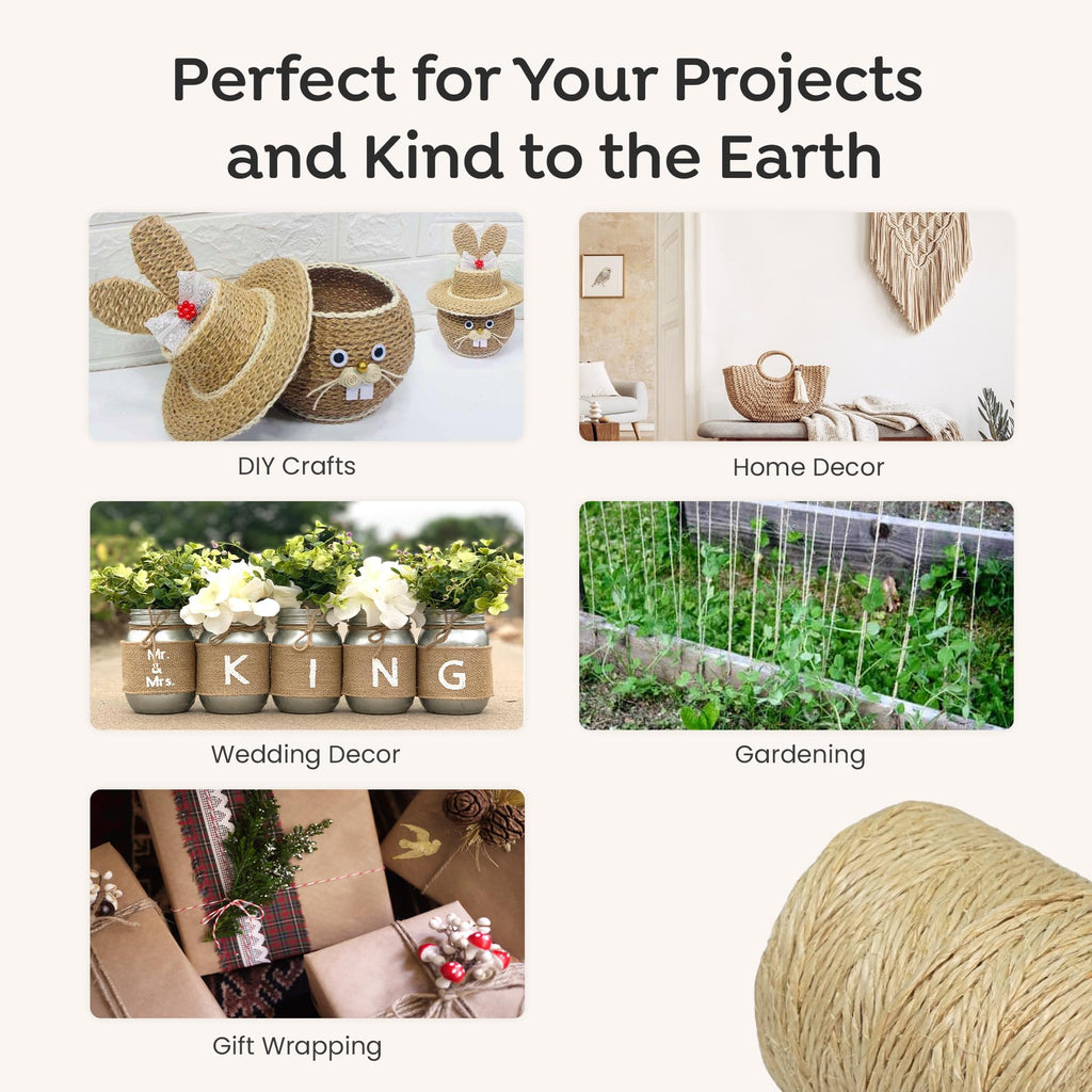 Premium Brazilian 262ft (80m) Coil Sisal Twine, 100% Natural Garden Twine for Plants, Crafts, Gift Wrapping, Packing