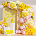 Lemon Balloon Arch, Pink and Yellow Balloon Arch Kit with Pastel Yellow Light Pink Foil Balloons for Lemon Baby