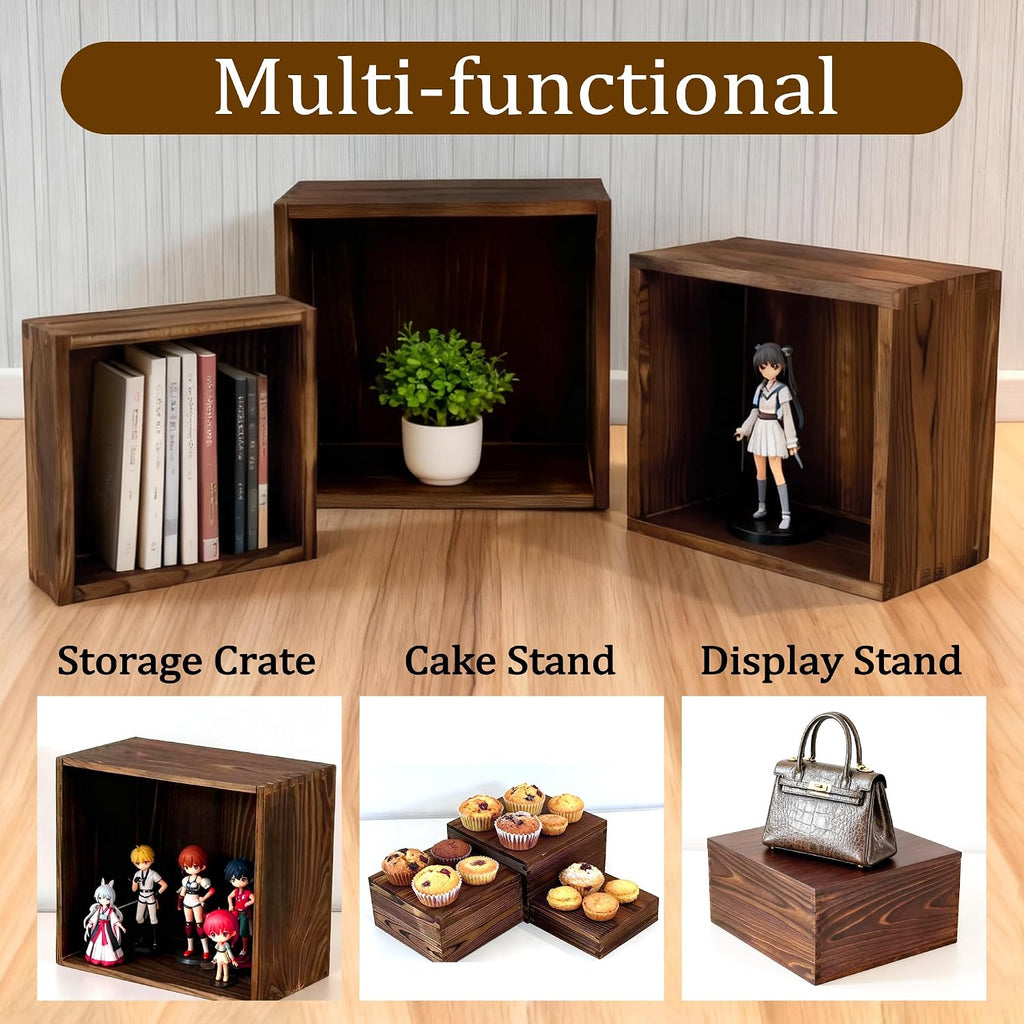 6-Pack Wood Risers Display Stands, Multi-Height Food Risers for Buffet Table, Rustic Wooden Cake & Cupcake Stands for