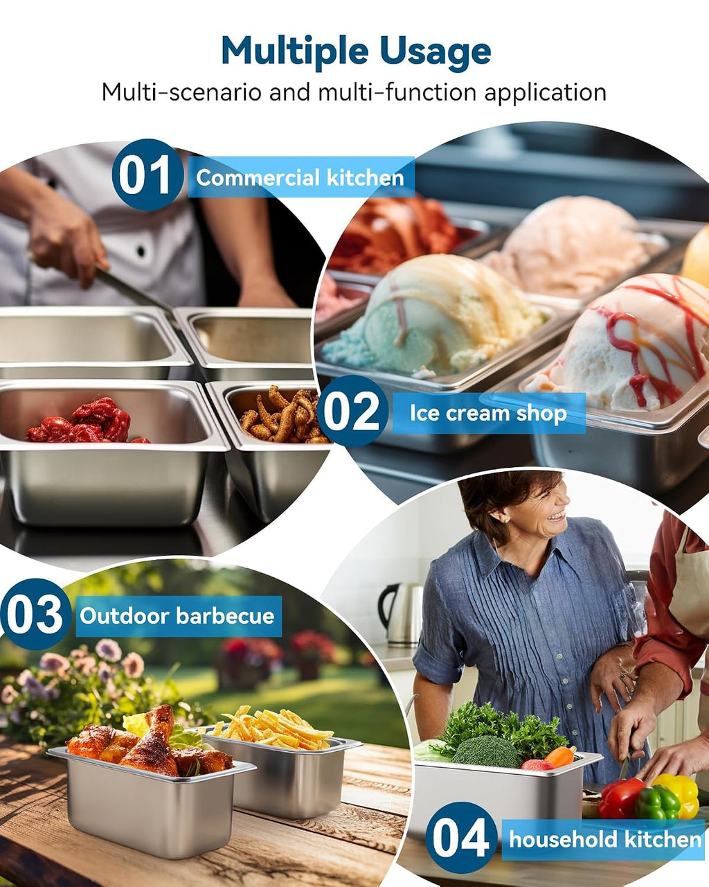 Hotel Pans with Lids, 8 Pack, 1/4 Size 6" Deep