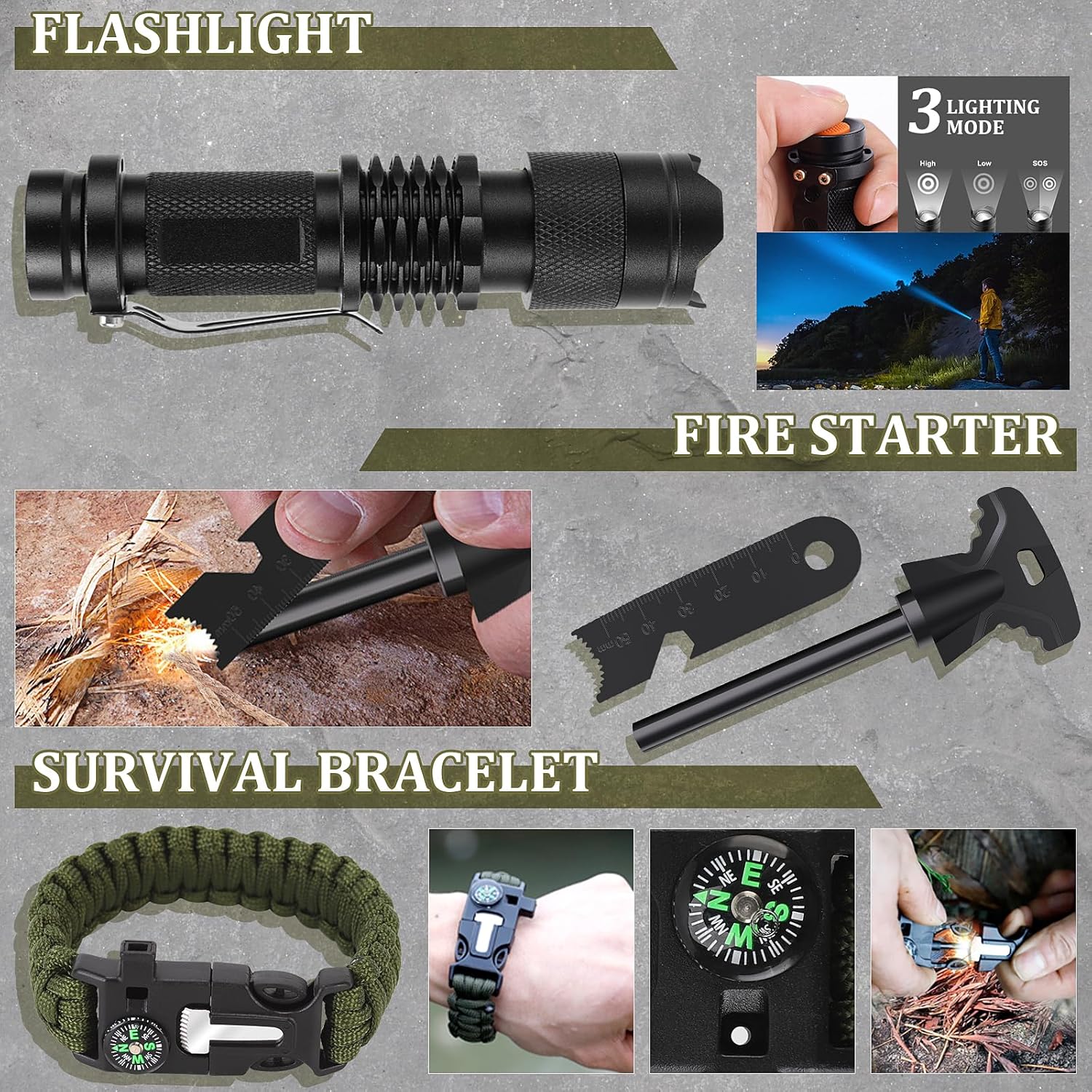 Gifts for Men Fathers Day Dad Husband Boyfriend Him, Survival Kits, 14 in 1 Survival Gear Camping Essentials Cool