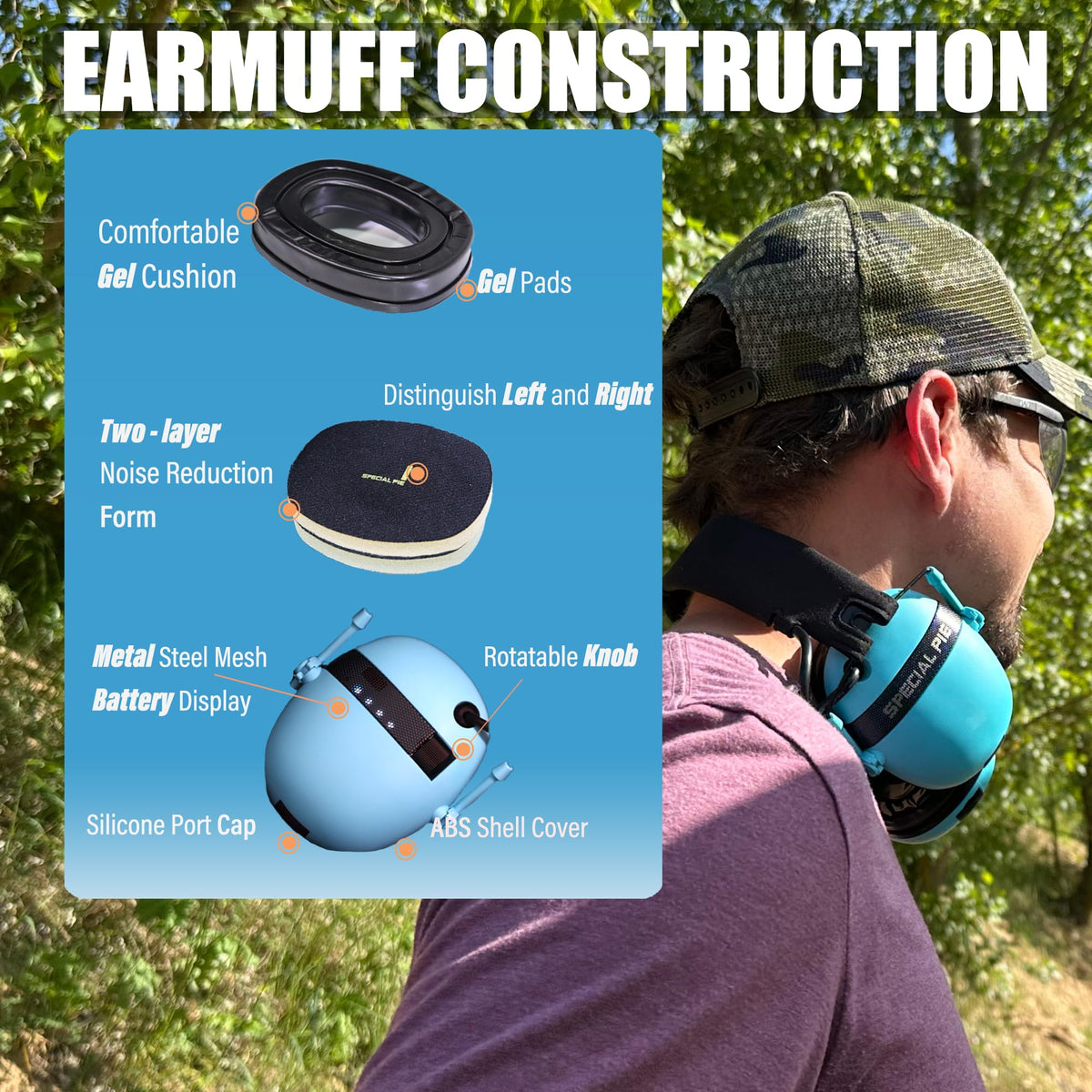 Bluetooth Electronic Shooting Ear Protection, NRR 27dB Rechargeable Hearing Protection for Gun Range, Noise Reduction