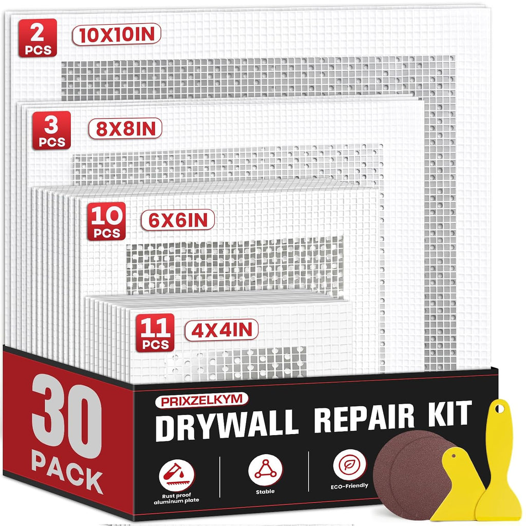 Drywall Repair Kit 30 Pack, 2/4/6/8 inch Drywall Repairs Patch, Dry Wall Patch with Scraper and Sandpaper for Drywall