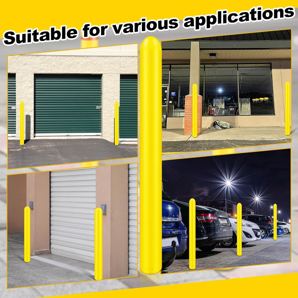 4 Pcs Yellow Bollard Covers for Parking Lot and Warehouse - Heavy Duty HDPE Post Sleeves, Weather Resistant Safety