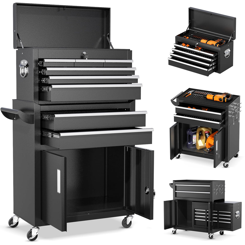 8-Drawers Rolling Tool Chest, Assembled Tool Chest with Wheels, Detachable Top Tool Box, Tool Cabinet for Repair