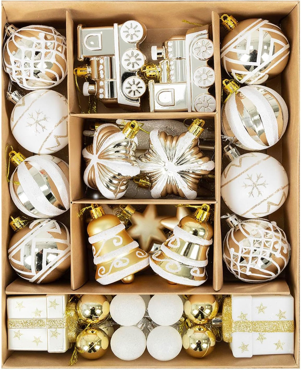 Christmas Ball Ornaments Set, 47ct 2.36 Inch Champagne Gold Assorted Xmas Tree Ball Ornaments, Shatterproof Christmas
