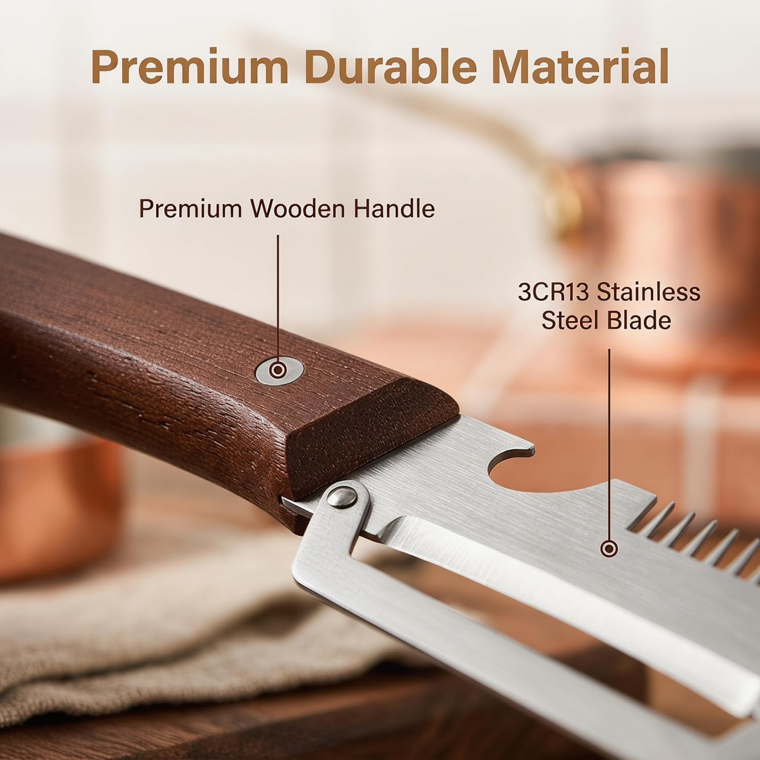 Multifunctional Vegetable Peeler, 3-In-1 Kitchen Gadget With Wooden Handle, Bottle Opener And Shredder, Suitable For