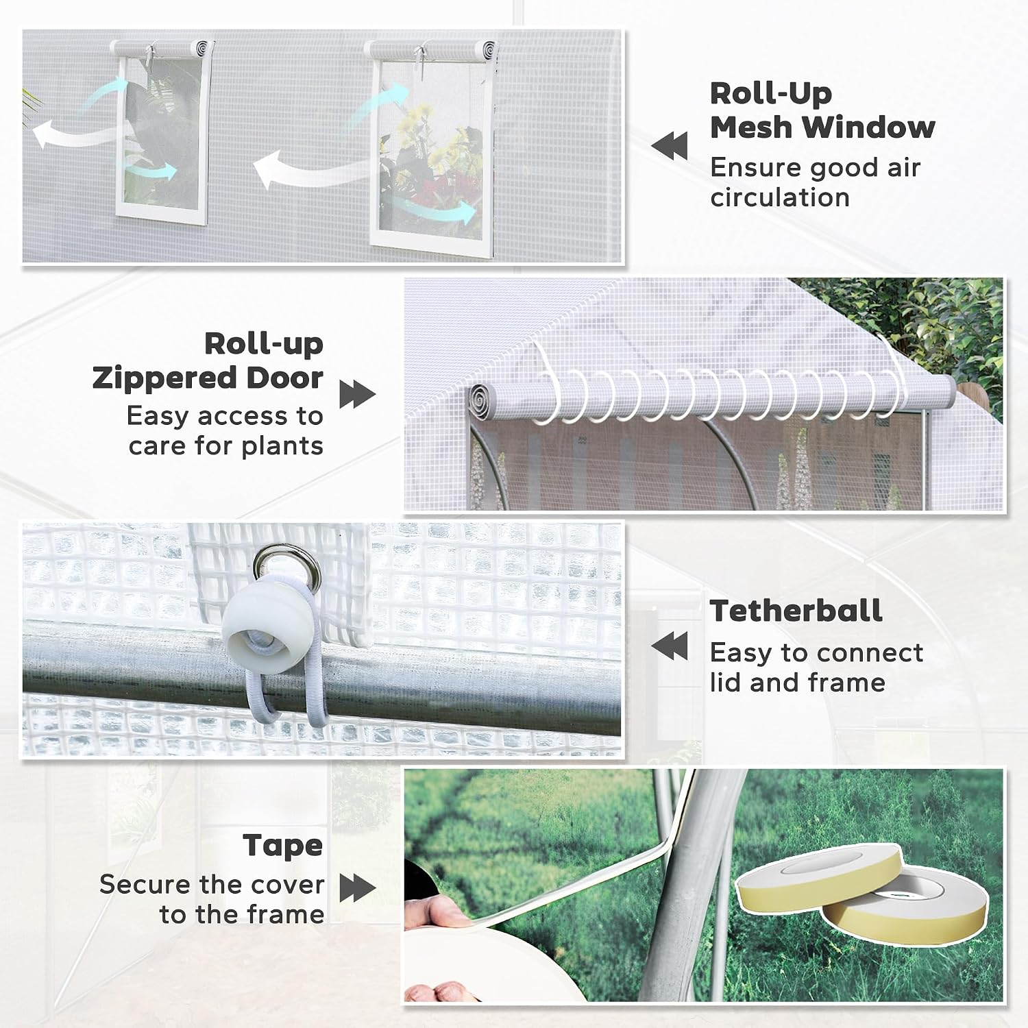 20 x 10 x 7 ft Outdoor Walk-in Greenhouse Zippered Door White | Tunnel Green House, Roll-up Windows, PE Cover, Heavy