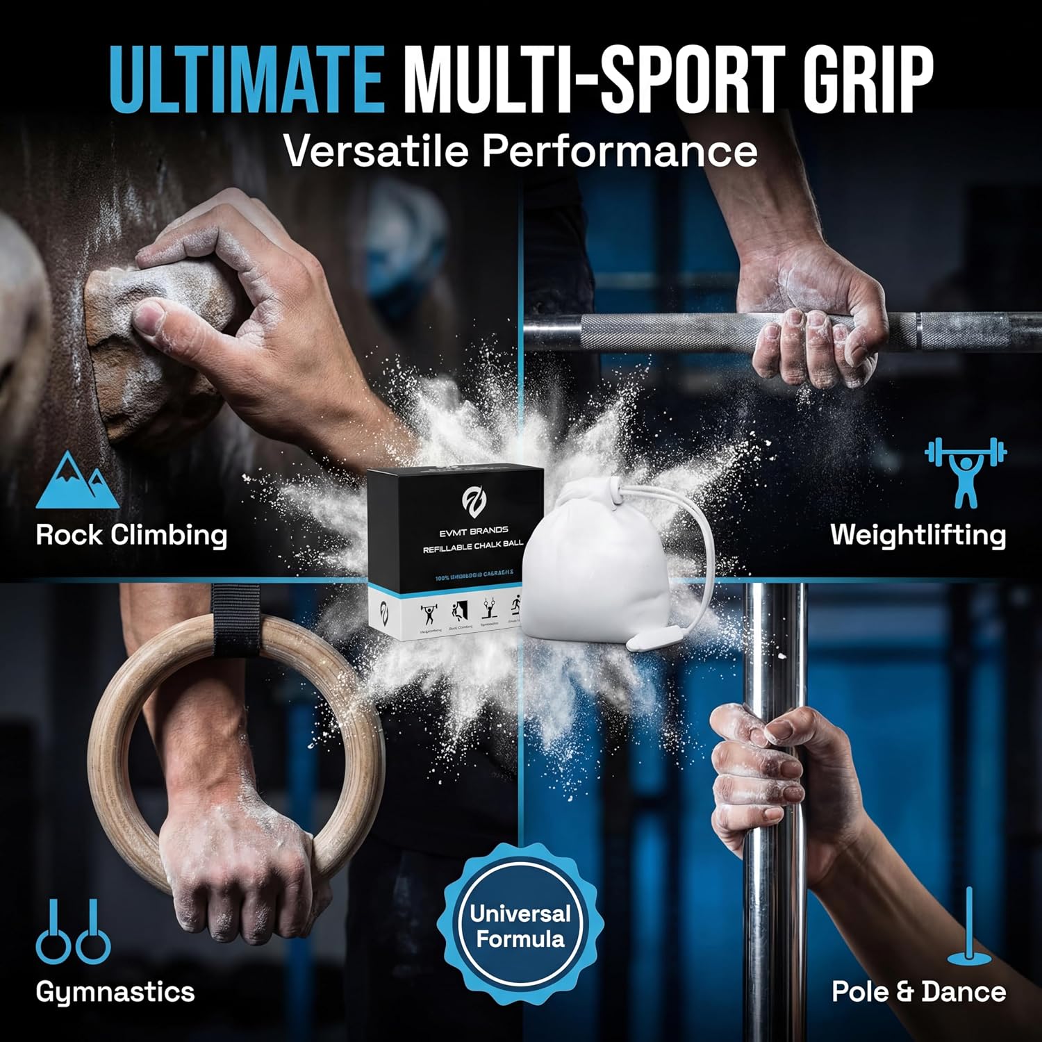 Liquid Chalk, Mess Free Gym Chalk for Weightlifting, Gymnastics, Rock Climbing, Dancing. Sweat Resistant and Long