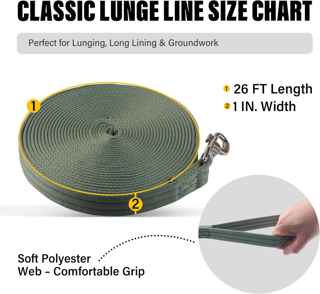 26FT Horse Lunge Line, Multi-Use Training Leash, Equine Lunge Rope