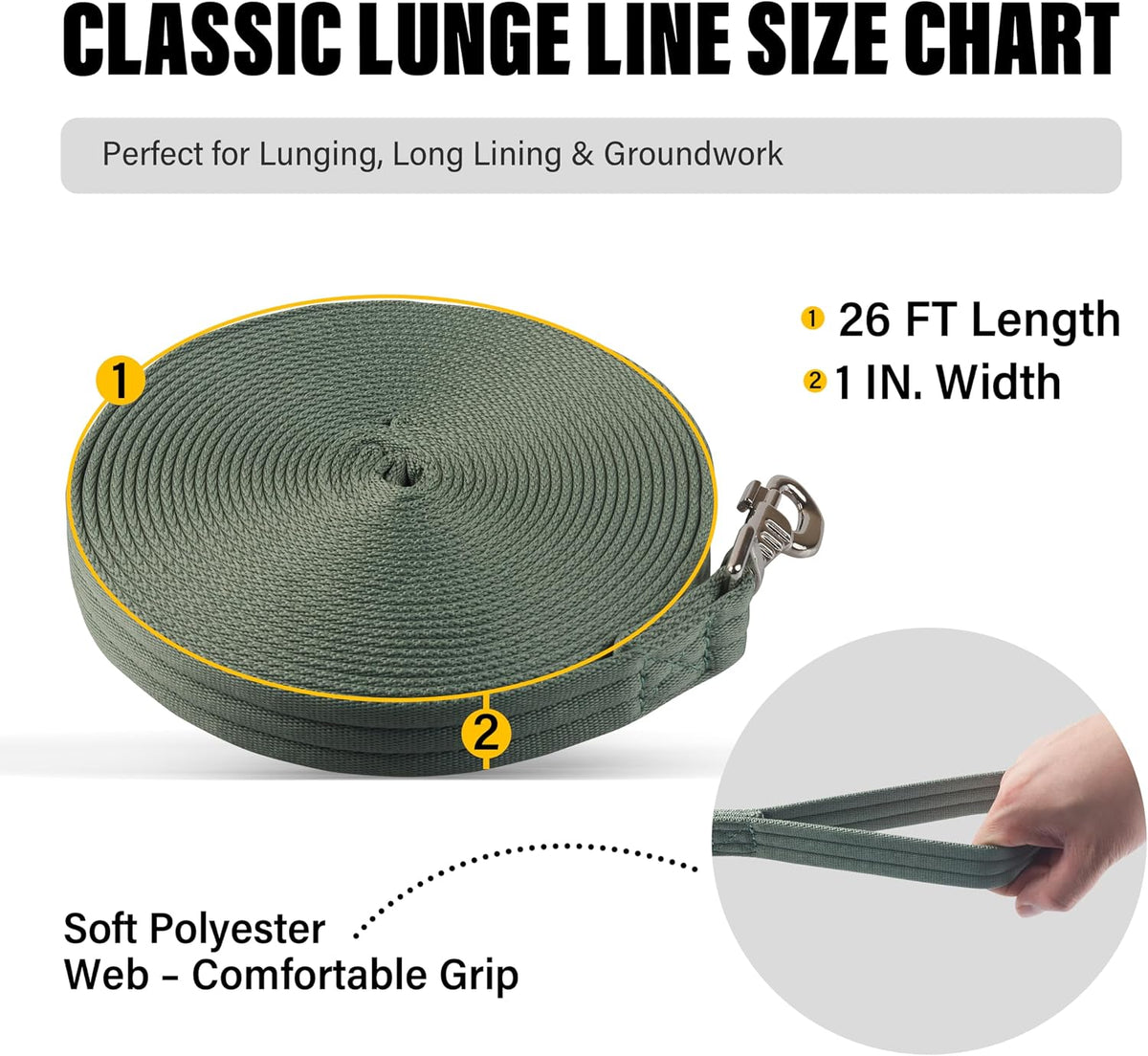 26FT Horse Lunge Line, Multi-Use Training Leash, Equine Lunge Rope