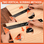 16” Woodworking Square Ruler - Preciva 1/16” Scale Right Angle Ruler Carpenter Square Layout Tool, Retractable Edge Support and Multi-Angle Scribe Mark, Includes Carpentry Pencil
