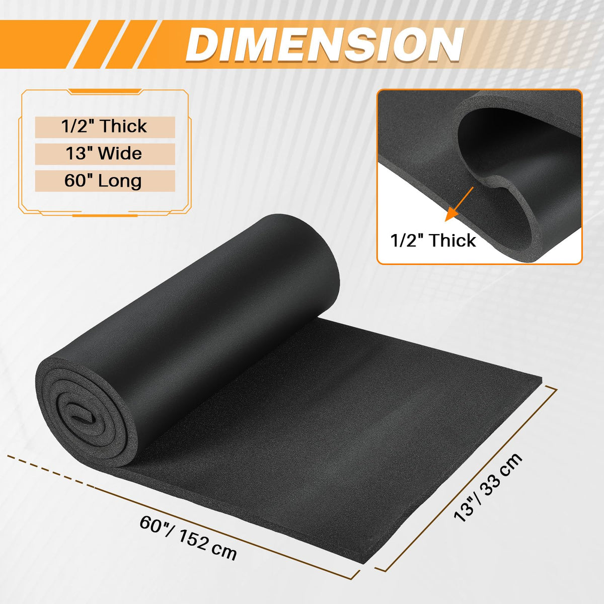 1/2" T x 13" W x 60" L Neoprene Foam Padding Without Adhesive