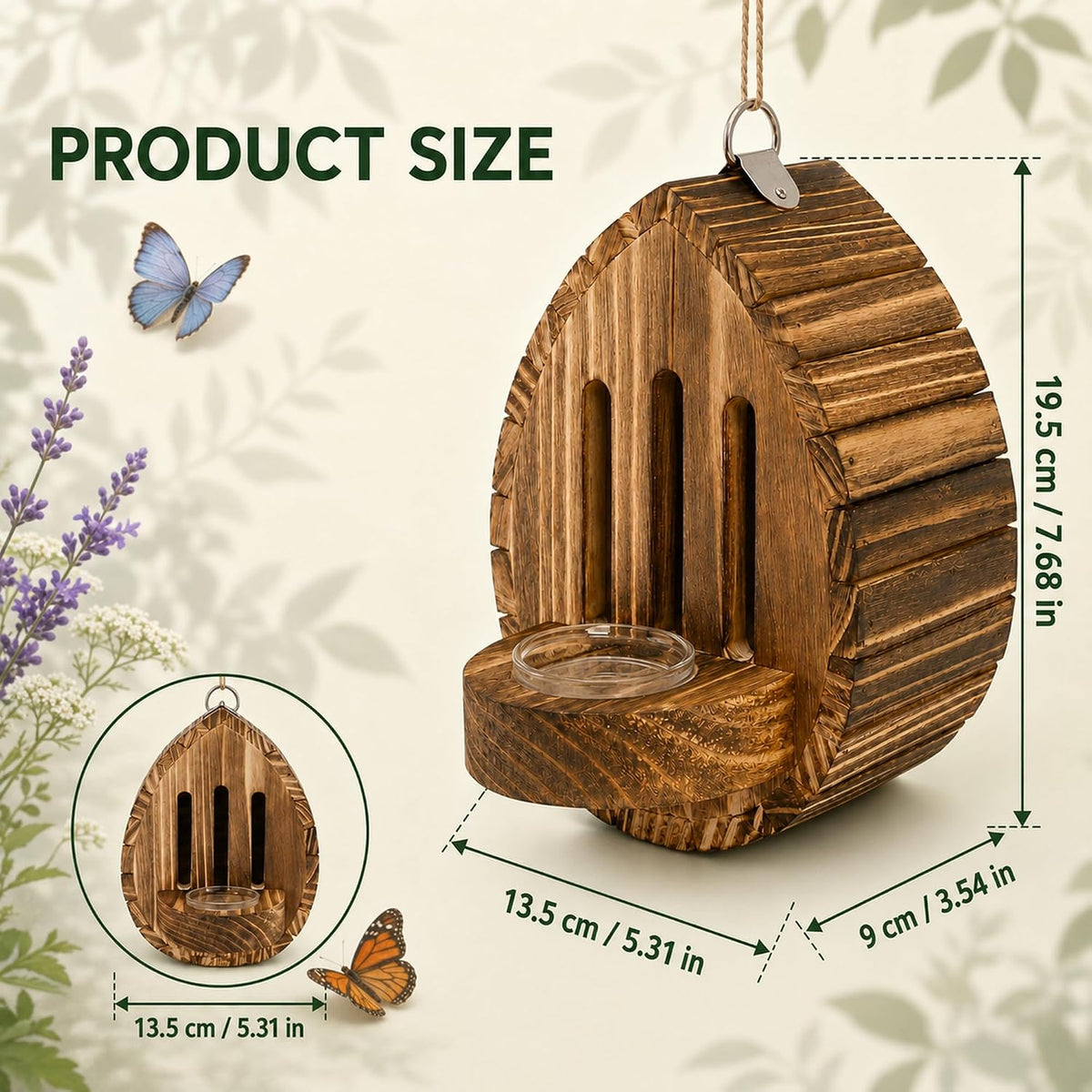 Wood Butterfly House for Outside Teardrop Habitat with Removable Feeder