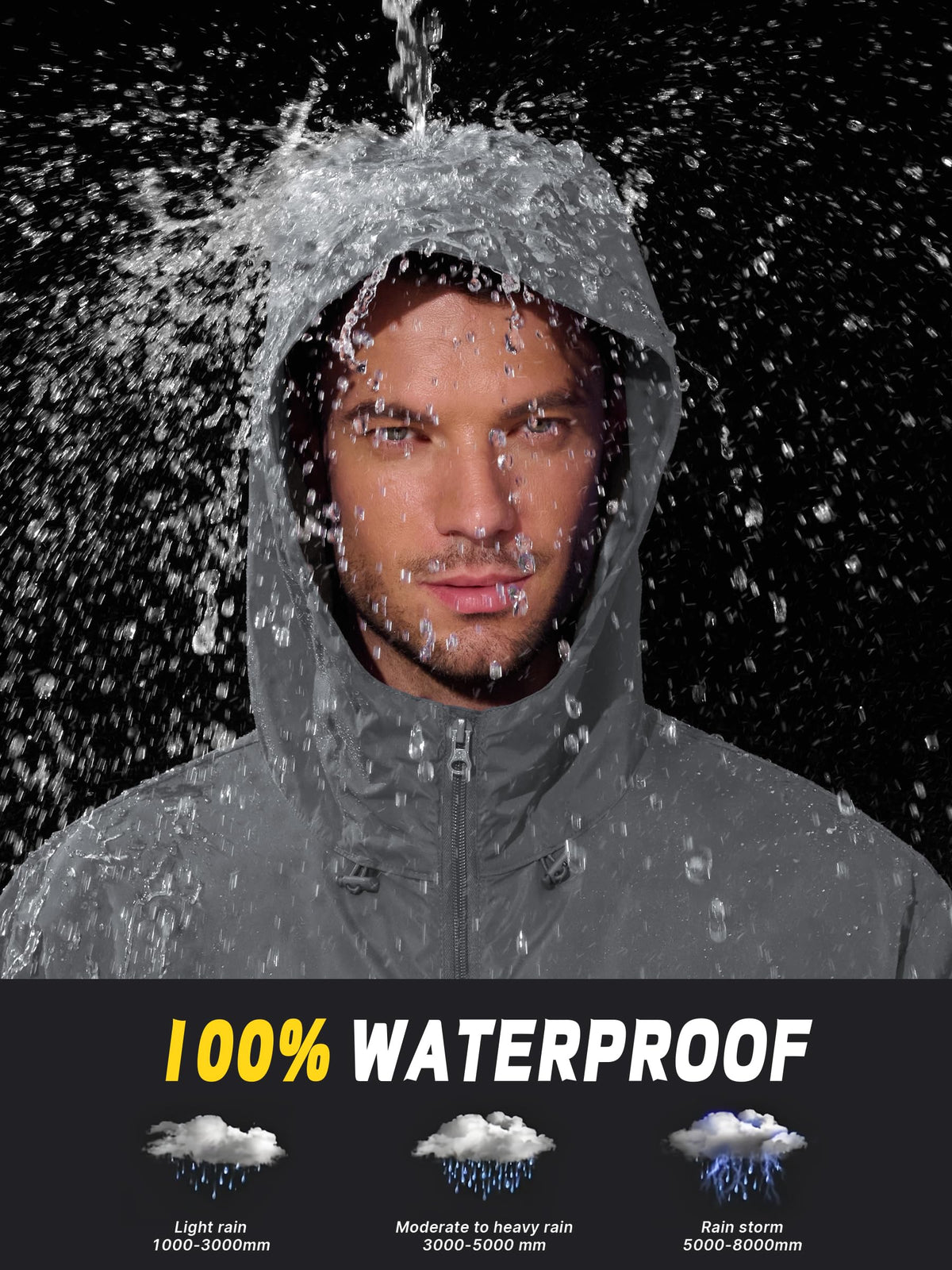 Mens Raincoat Waterproof Rain Jacket Grey XL