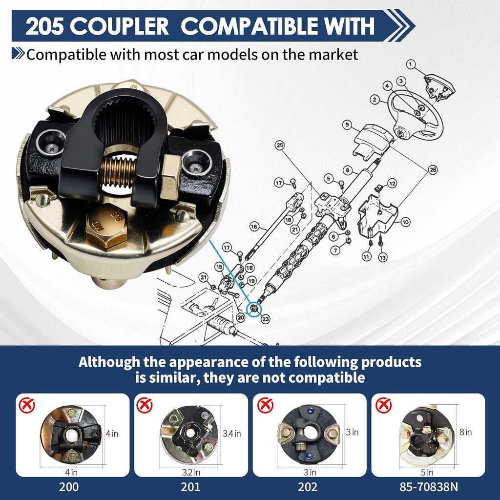 205 Steering Coupling Adaptation 3/4" 26 Spline Lnput Shaft with 2-3/4" OD